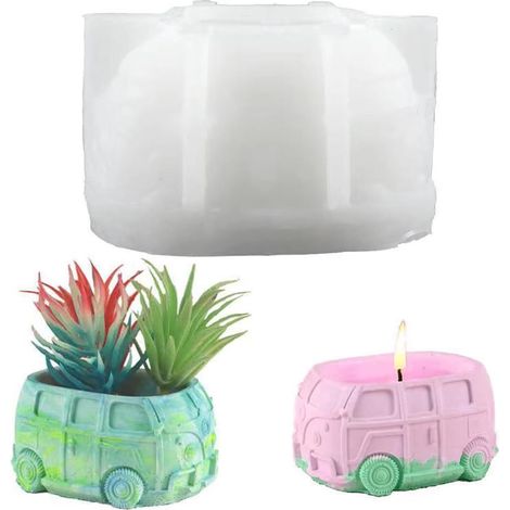 Moules en silicone pour pots de fleurs en béton DIY Moule à bougie en silicone en forme de voiture Pour bougies DIY, pots de fleurs, récipient de rangement pour décoration de maison (1/5)
