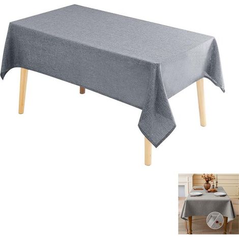 Mantel de lino sintético, Mantel de tela, 120 x 120 cm, Impermeable y antideslizante, Fácil de limpiar, Fácil de mantener limpio, picnics, Gris (1/5)