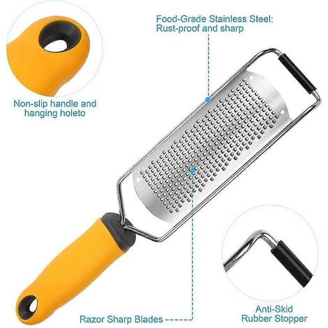 Râpe à fromage, ail et noix de muscade de qualité professionnelle, râpe ergonomique en acier inoxydable avec poignée souple pour la cuisine, compatible lave-vaisselle. (1/4)