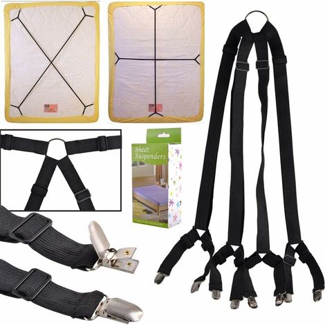 Bed Sheet Straps Suspenders Clamp Holder Closure Clips Many Adjustable Long Crisscross Bed Sheet Mattress Bands (1/5)