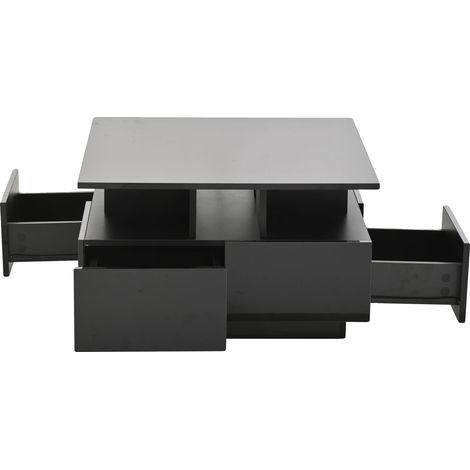 Mesa de centro, acabado brillante, iluminación LED, color negro. (1/2)