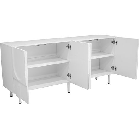 ELVMI Madia con 4 Ante e Cerniere Silenziose per Sala da Pranzo, in MDF e Pannello di Particelle, 160 × 38.5 × 70 cm, Bianco (1/5)
