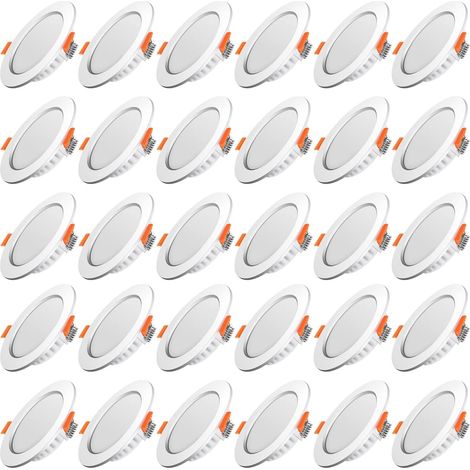 Spot LED Encastrable,Extra Plat,Spot Encastré Led Intérieur Plafond Plafonnier,Rond Ultra Slim Downlight,5W Equivalent 40W Incandescence,230V Blanc Neutre 4500K,Pour Salle de Salon,Cuisine,Lot de 30