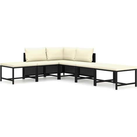 Mobili da giardino mobili da esterno Set di mobili da 6 pezzi con cuscini in resina intrecciata nera 020016916