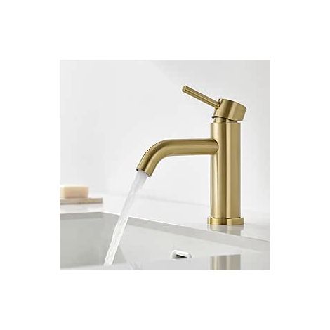 Mitigeur de Lavabo, Robinet de Lavabo Réglable Chaud et Froid, Robinet Salle de Bain Monocommande, Robinet en Acier Inox, Aérateur Amovible, Sans Plomb, Doré (1/5)