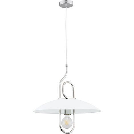Alfa Chee Chrome & White Pendant Ceiling Lamp, Metal/Glass 1-Light E27 Max 60W, Dimmable, Adjustable Drop up to 90 cm, 47 cm Modern Hanging Light for Dining Room