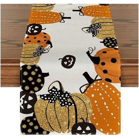Halloween Nappe,Chemin de Table Décoration Halloween Chemin De Table De La Maison Décoration de Fête d'halloween, Fabriqué en Polyester et Coton, 33x150cm (1/5)