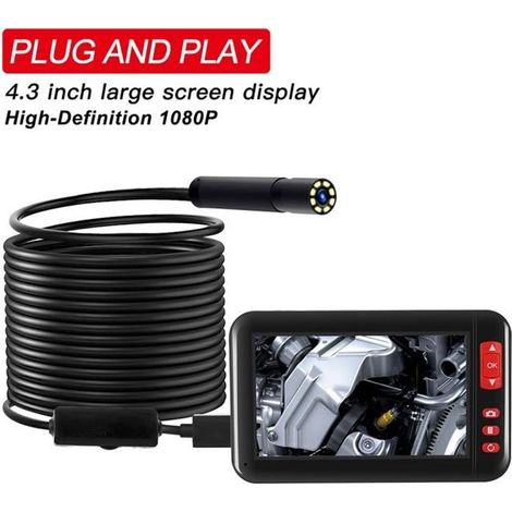 Caméra d\'inspection d\'endoscope industriel endoscope 4.3inch HD 1080P écran d\'affichage intégré 8 LEDs lentille 8mm 2000mAh 10m-Ywey (1/4)