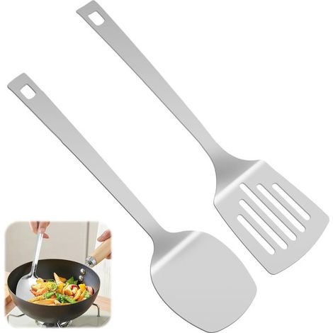 Juego de 2 espátulas de cocina de acero inoxidable - 26 cm - Aptas para lavavajillas - Aptas para superficies antiadherentes (1/5)