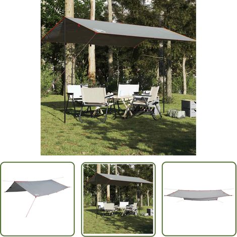 The Living Store Tarp Grau und Orange 400x294 cm Wasserdicht - Outdoorzelt - Campingzubehör - Regenschutz - Wasserdichte Plane - Leichte Plane (1/5)