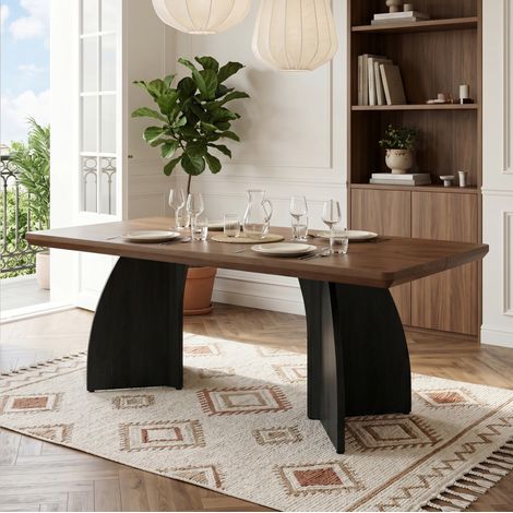 Tavolo da pranzo 160x80x76 cm, per 4-6 persone, piano da 4 cm, stile minimalista, MDF, color noce (1/5)