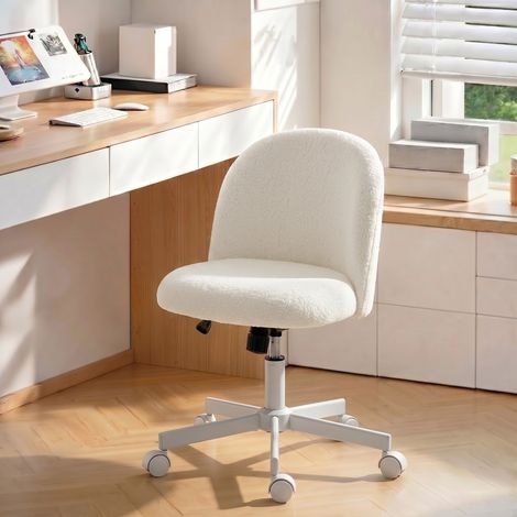 Fauteuil de Bureau Confortable, Chaise Ergonomique Pivotante en Tissu Chenille, Dossier Inclinable, Sans Bras, Siège à Hauteur Ajustable, Teinte Ivoire (1/5)