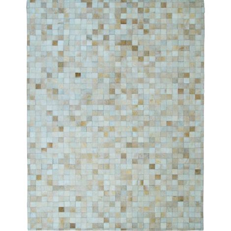 CUIR MOZAIQUE - Tapis en cuir naturel recyclé mosaïque beige 120x170
