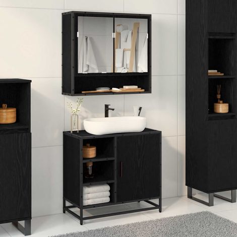 Badezimmerschrank mit Tür Schwarz Eichen-Optik 65 x 33 x 60 cm