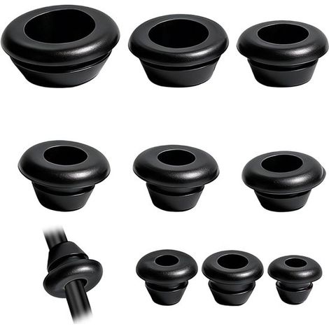 Dailygoods, Juego de 90 prensaestopas de goma 9 tamaños (3-14 mm) manguito goma junta redonda goma, prensaestopas impermeable protección cables (1/5)