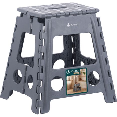 Tabouret Pliant Portable Marchepied Pliable Antidérapant avec Poignée Tabouret Escabeau Compact pour Cuisine Salle de Bain Jardin Camping 39 x 32 x 40 cm Gris (1/5)