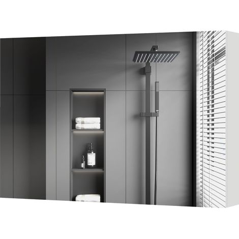 Armadietto Pensile Bagno avec 3 Portes Miroir et Étagères Réglables en Bois 90x13.5x60 cm, Blanc (1/5)