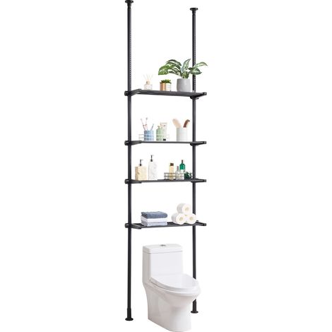 Mophorn Étagère de rangement à 4 niveaux pour toilettes, organiseur de salle de bain réglable en acier à faible teneur en carbone, hauteur de 135 à 330 cm, assemblage facile, économiseur d'espace (1/5)