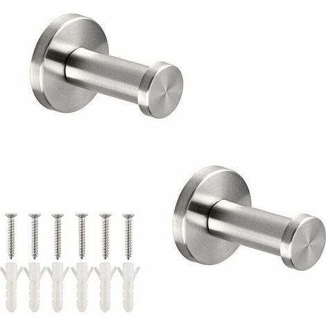 Lot de 2 crochets Support mural en acier inoxydable brossé 304 élégant Pour Armoires de toilettes Salle de bain Manteau Serviette Robe 5 cm (1/4)