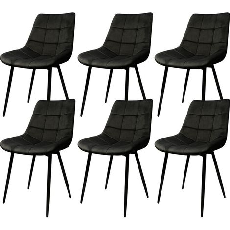 Lot de 6 Chaises de salle à manger, Siège moderne chaise à carreaux, rembourrées, surface en velours lisse-charge 120 kg-avec pieds en fer, noir (1/5)