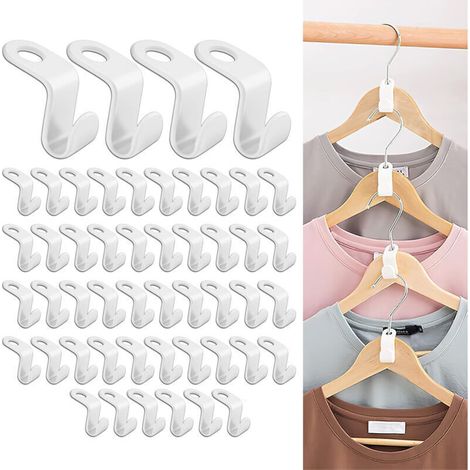 Set mit 50 Kleiderhaken, Verlängerungsclips und Verbindungshaken für platzsparende Mini-Kaskadenkleiderbügel, Kleiderschrank-Organizer, platzsparend (Weiß) - Crezuo