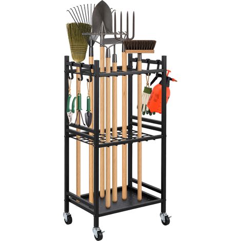 Support Range Outils de Jardin 35 Emplacements, Roulettes à 360°, Porte-outils de Garage pour Rangement, Organisation, Stockage des Coins deAbri Exterieur des Outils, Rateaux, Balais, Pelles a Long Ma (1/5)