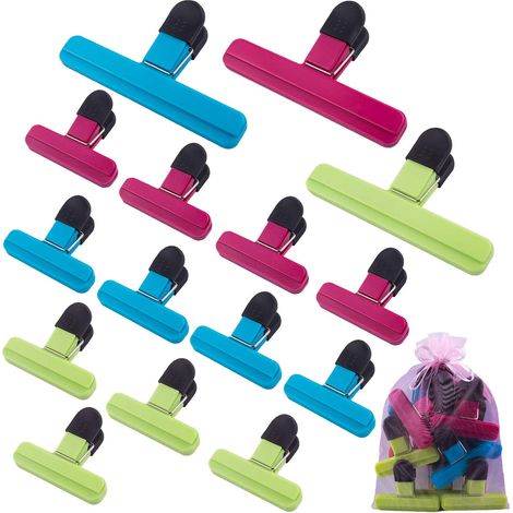 Pinces Alimentaires - 15 Pièces Clips Fermeture Étanche pour Sacs - 2 Tailles 3 Couleurs - ABS Sans BPA - Cuisine Garage Bureau Jardin (1/5)