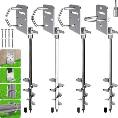 Ground Anchor, 50 cm Heavy Duty Trampoline Anchor Screw Anchor Kit Swing Anchor 4pcs Spiral 7cm for Climbing Structure/Car/Fence with Fixed Plate and Ring, L-Base (1/5)