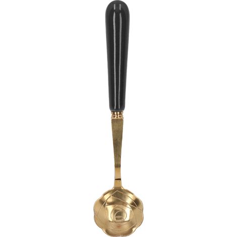 Cuillère à Thé en Forme de Fleur en Acier Inoxydable, Cuillère à Dessert pour Glace et Boissons, Manche Noir