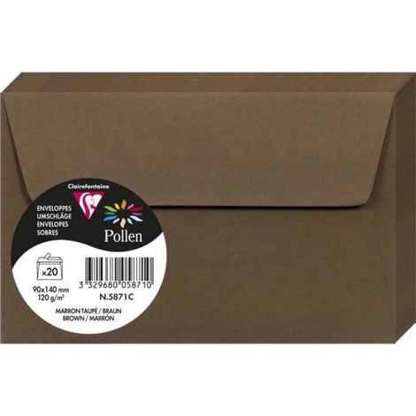 Enveloppe - CLAIREFONTAINE - Pollen - 120g - 90x140 mm - Marron taupé - Paquet de 20