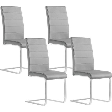 Woltu – Lot de 4 chaises cantilever en velours gris foncé – Dossier haut ergonomique – Capacité de charge 120kg – Assemblage facile (1/5)