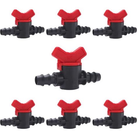 Juego de grifos de jardín de 7 piezas para riego por goteo: conectores de manguera de plástico y válvulas de cierre para tubería de 16 mm (1/5)