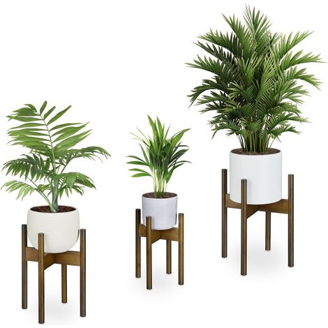 Juego de 3 soportes de bambú para plantas - Marrón, para uso interior