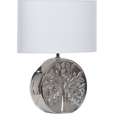 Lampada da tavolo in ceramica argento paralume in tessuto bianco 48 cm comodino classico Kherlen