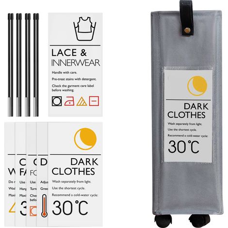 Panier à linge slim roulant pliable avec roues pivotantes et poignée en tissu oxford, organisateur vêtements sales à cordon maille avec 4 tiges et 6 étiquettes de tri (1/2)