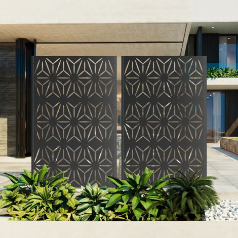 Paraventmétal noir 183x116 cm pliant, séparateur de pièce pliant décoratif, base stable, pour terrasse, balcon, jardin
