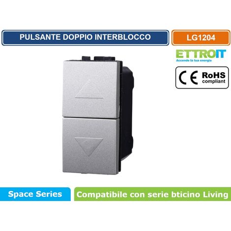 ETTROIT LG1204 Interruttore Doppio Interblocco Saliscendi 10A Colore Grigio Compatibile Con Bticino Living International (1/2)
