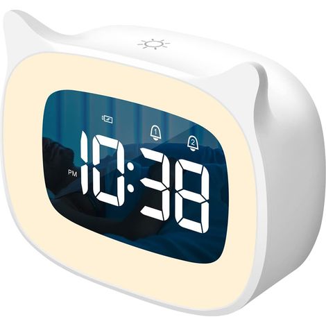 1 Réveil veilleuse, 2 alarmes programmables, 5 niveaux luminosité, 18 mélodies, chambre enfant (1/5)