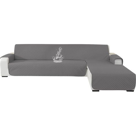 1 Housse de canapé d'angle, universelle réversible, imperméable, antidérapante, pour salon, 210cm, gris clair (1/5)