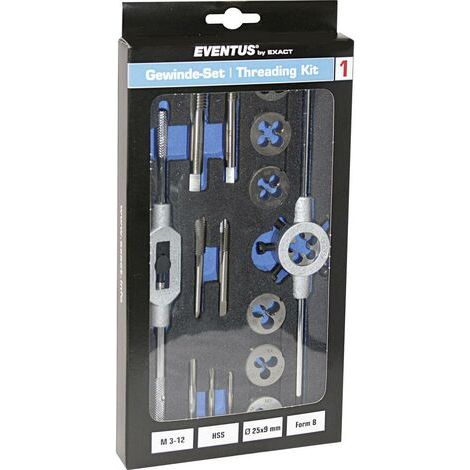 Eventus by Exact 70607 Kit de taraudage 16 pièces HSS métrique M3, M4, M5, M6, M8, M10, M12 (1/4)