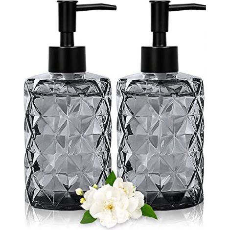 Vielseitiger Seifenspender aus Glas, Set mit Seifen- und Lotionspender, 2er-Pack, 355 ml, Diamantdesign für vielseitige Verwendung, nachfüllbar und umweltfreundlich – AquaForge (1/5)