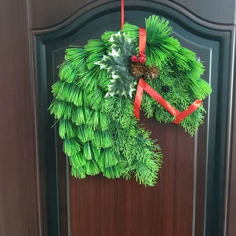 Tête De Cheval - Décoration De Porte Extérieure Pour Noël - Accroche-Porte En Forme De Tête De Cheval - Pour Porche Ou Intérieur - 1 Pièce (1/5)