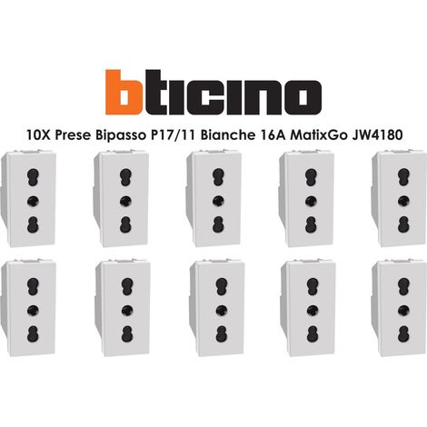 Kit 10 Prese bipasso P17/11 Bianca 16A MatixGo BTicino JW4180