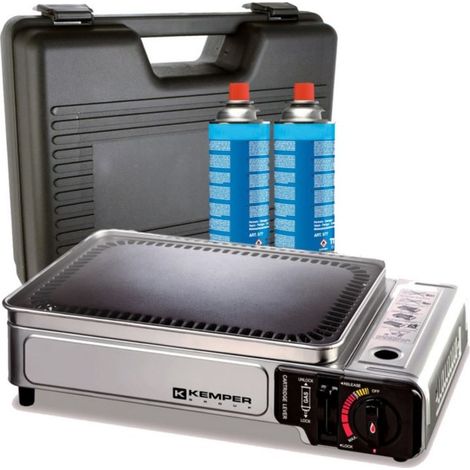 Kemper – Plancha à gaz portable 2300W – Brûleur en U inox – 2 cartouches butane – Valise de transport – Surface de cuisson 34 x 25 cm (1/5)