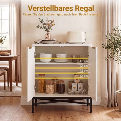 White Fluted Sideboard Buffet Cabinet with Adjustable Shelf (1/5)