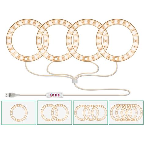 1 Lampe de croissance, 20 LED, spectre complet, anneau USB, pour plantes d'intérieur, succulentes, semis (1/5)