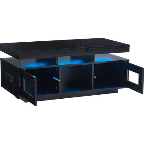 Mesa de centro negra brillante 100x50x43 cm con LED por app, enchufe USB y almacenaje (1/5)