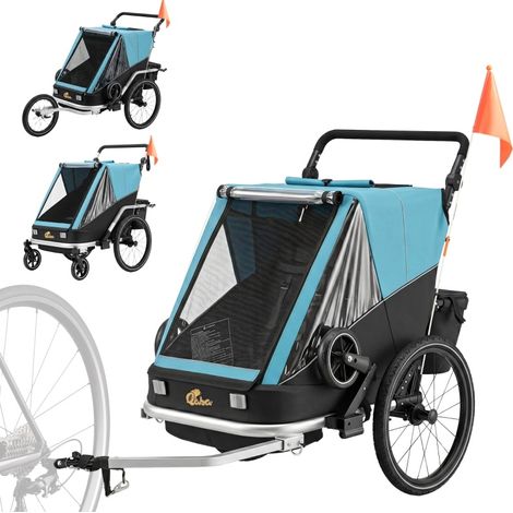 Remolque de bici infantil 2 plazas 2 en 1 plegable, azul MODENUIT (1/5)