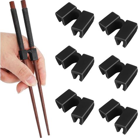 CSPARKV 6er-Pack wiederverwendbare Essstäbchen-Hilfsmittel, chinesische Essstäbchen-Trainingshilfen für Erwachsene, Anfänger (schwarz) (1/5)