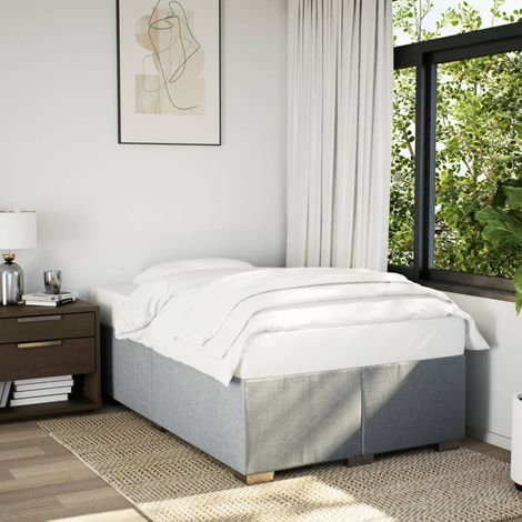 Cadre de lit 120 x 200 cm avec sommier Ă lattes, tissu gris clair, sans matelas, 46.6kg - PANGIVO (1/5)
